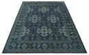 Hand Knotted Wool Area Rug Blue Silver Gray Traditional Design