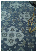 Hand Knotted Wool Area Rug Blue Silver Gray Traditional Design