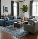 Hand Knotted Wool Area Rug Blue Silver Gray Traditional Design
