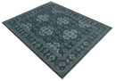 Hand Knotted Wool Area Rug Blue Silver Gray Traditional Design