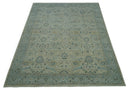 Custom Made Traditional Distressed Blue And Beige Hand Knotted wool area rug