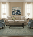 Custom Made Traditional Distressed Blue And Beige Hand Knotted wool area rug