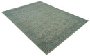 Custom Made Traditional Distressed Blue And Beige Hand Knotted wool area rug