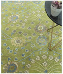 Custom Made Traditional Floral Design Green And Blue Hand Tufted wool Area Rug by The Rug Decor