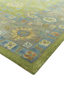 Custom Made Traditional Floral Design Green And Blue Hand Tufted wool Area Rug by The Rug Decor