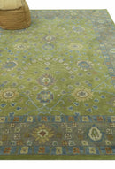 Custom Made Traditional Floral Design Green And Blue Hand Tufted wool Area Rug by The Rug Decor