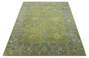 Custom Made Traditional Floral Design Green And Blue Hand Tufted wool Area Rug by The Rug Decor