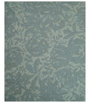 Custom Made Traditional Floral Design Silver And Blue Hand Tufted Wool Area Rug