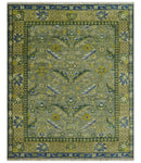 Custom Made Traditional Floral Green and Blue Hand Knotted wool area rug
