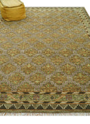 Custom Made Traditional Geometrical Motifs Olive and Rust Hand Knotted wool area rug by The Rug Decor