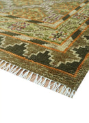 Custom Made Traditional Geometrical Motifs Olive and Rust Hand Knotted wool area rug by The Rug Decor