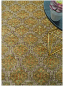 Custom Made Traditional Geometrical Motifs Olive and Rust Hand Knotted wool area rug by The Rug Decor