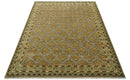 Custom Made Traditional Geometrical Motifs Olive and Rust Hand Knotted wool area rug by The Rug Decor