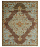 Custom Made Traditional Heriz Brown, Beige and Rust Hand Knotted wool area rug by The Rug Decor