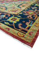 Custom Made Traditional Heriz Design Maroon And Olive Hand Knotted Wool Rug
