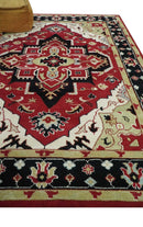 Traditional Heriz Hand Knotted Wool Area Rug Maroon Olive Black Floral Custom Made