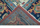 Custom Made Traditional Heriz Red And Blue Hand Knotted Wool Rug
