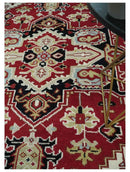 Rust Ivory Black Beige Wool Area Rug - Traditional Hand Knotted Medallion