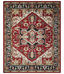 Custom Made Traditional Heriz Rust, Ivory, Black and Beige Hand knotted Medallion Wool Area Rug