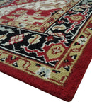 Rust Ivory Black Beige Wool Area Rug - Traditional Hand Knotted Medallion