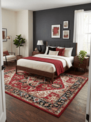 Rust Ivory Black Beige Wool Area Rug - Traditional Hand Knotted Medallion