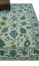Custom Made Traditional Ivory And Blue Oushak Hand Tufted Wool Area Rug