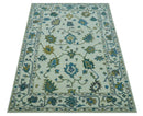 Custom Made Traditional Ivory And Blue Oushak Hand Tufted Wool Area Rug