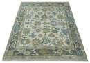 Custom Made Traditional Ivory and Charcoal Hand knotted Oushak Wool Area Rug