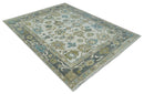 Custom Made Traditional Ivory and Charcoal Hand knotted Oushak Wool Area Rug