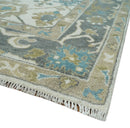 Custom Made Traditional Ivory and Charcoal Hand knotted Oushak Wool Area Rug