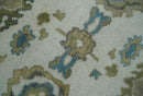 Custom Made Traditional Ivory and Charcoal Hand knotted Oushak Wool Area Rug