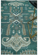 Hand Knotted Wool Area Rug with Traditional Mamluk Geometric Design Teal Ivory Brown