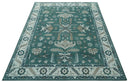 Hand Knotted Wool Area Rug with Traditional Mamluk Geometric Design Teal Ivory Brown