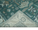 Hand Knotted Wool Area Rug with Traditional Mamluk Geometric Design Teal Ivory Brown