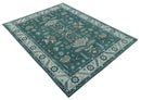Hand Knotted Wool Area Rug with Traditional Mamluk Geometric Design Teal Ivory Brown