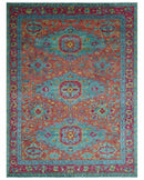Custom Made Traditional Medallions Design Rust And Blue Hand Knotted Wool Rug