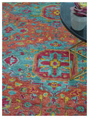 Custom Made Traditional Medallions Design Rust And Blue Hand Knotted Wool Rug