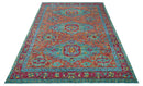 Custom Made Traditional Medallions Design Rust And Blue Hand Knotted Wool Rug