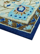 Custom Made Traditional Oriental Design Blue And Beige Hand-Tufted Wool Area Rug