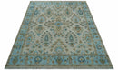 Custom Made Traditional Oriental Design Ivory And Blue Hand knotted Wool Area Rug