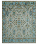 Custom Made Traditional Oriental Design Ivory And Blue Hand knotted Wool Area Rug