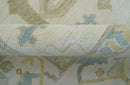 Custom Made Traditional Oushak Beige And Blue Hand Knotted Wool Rug