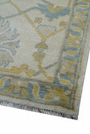 Custom Made Traditional Oushak Beige And Blue Hand Knotted Wool Rug