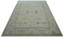 Custom Made Traditional Oushak Beige And Blue Hand Knotted Wool Rug