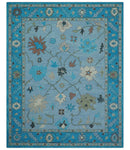 Custom Made Traditional Oushak Blue And Beige Hand Tufted Wool Area Rug