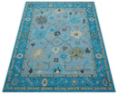 Custom Made Traditional Oushak Blue And Beige Hand Tufted Wool Area Rug