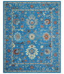 Custom Made Traditional Oushak Blue And Beige Hand Tufted Wool Rug