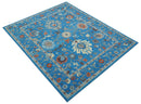 Custom Made Traditional Oushak Blue And Beige Hand Tufted Wool Rug