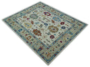 Custom Made Traditional Oushak Blue And Beige Hand Tufted Wool Rug