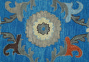 Custom Made Traditional Oushak Blue And Beige Hand Tufted Wool Rug